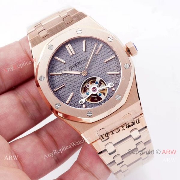 Swiss Copy Audemars Piguet Royal Oak tourbillon Watch Rose Gold Grey Dial Swiss Copy Audemars Piguet Royal Oak tourbillon Watch Rose Gold Grey Dial