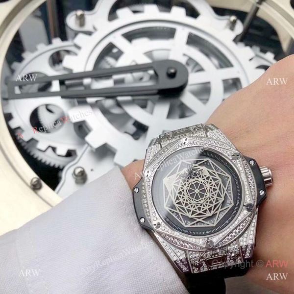 Hublot Big Bang Sang Bleu Stainless Steel Iced Out Watch Best Replica Hublot Big Bang Sang Bleu Stainless Steel Iced Out Watch Best Replica