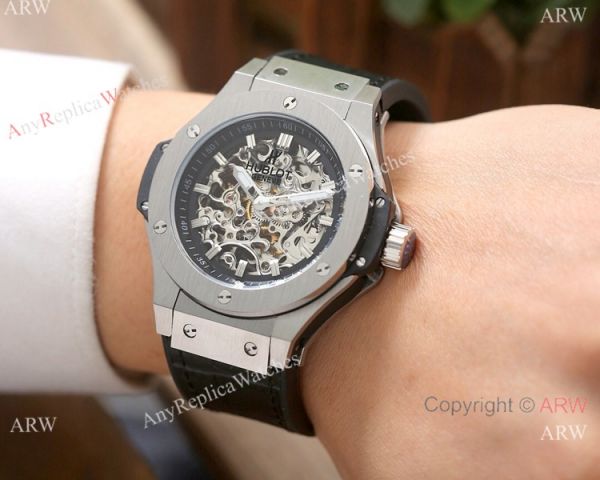 High Quality Replica Hublot Big Bang Skeleton Watches SS Black Bezel High Quality Replica Hublot Big Bang Skeleton Watches SS Black Bezel