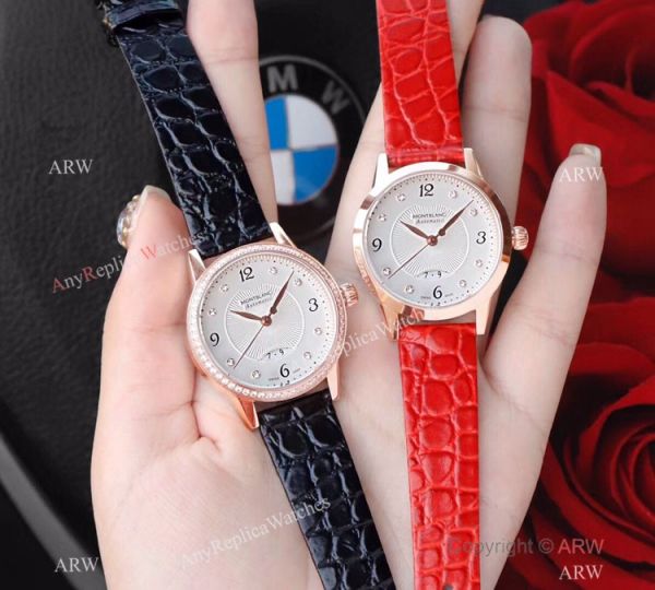 Mont Blanc Knock Off Boheme Date Rose Gold White Watch Ladies size Mont Blanc Knock Off Boheme Date Rose Gold White Watch Ladies size