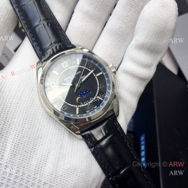 Vacheron Constantin Moonphase Watch Gray Dial Black Leather Strap Vacheron Constantin Moonphase Watch Gray Dial Black Leather Strap