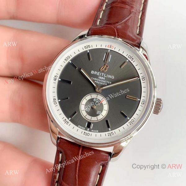 Swiss Grade Copy Breitling Premier 40mm Watch Gray Rhodium Face Leather Strap Swiss Grade Copy Breitling Premier 40mm Watch Gray Rhodium Face Leather Strap