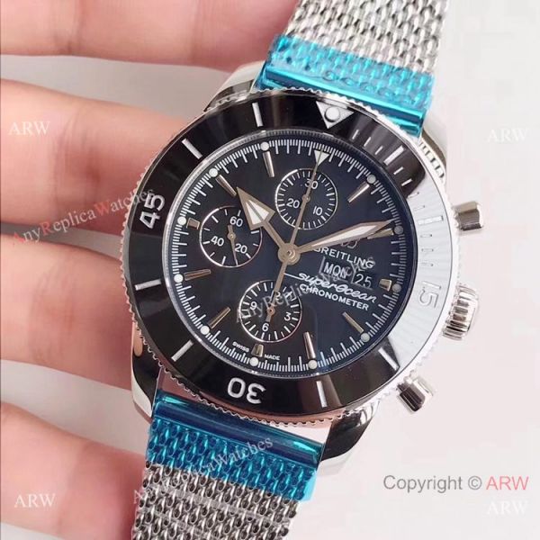 GB Swiss Breitling Superocean Heritage 2 Daydate Watch SS Black Ceramic GB Swiss Breitling Superocean Heritage 2 Daydate Watch SS Black Ceramic