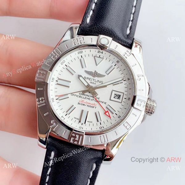 (GF) Swiss Grade Copy Breitling Avenger II GMT Watch White Dial Black Leather Band (GF) Swiss Grade Copy Breitling Avenger II GMT Watch White Dial Black Leather Band