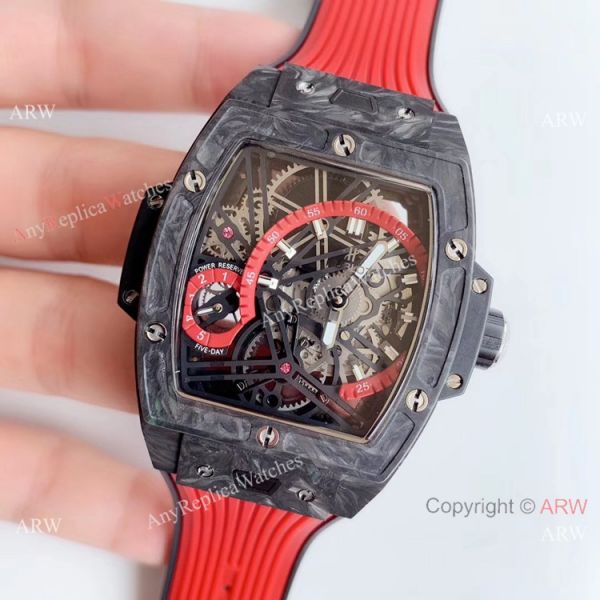 Swiss Grade Copy Hublot Spirit of Big Bang Tourbillon Carbon Watch Red Rubber Strap Swiss Grade Copy Hublot Spirit of Big Bang Tourbillon Carbon Watch Red Rubber Strap