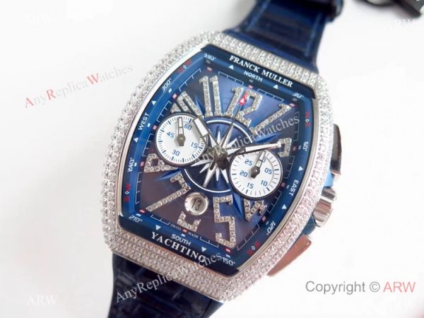 Swiss Clone Franck Muller Vanguard Yachting Blue Dial diamond Watch 7750 Movement Swiss Clone Franck Muller Vanguard Yachting Blue Dial diamond Watch 7750 Movement