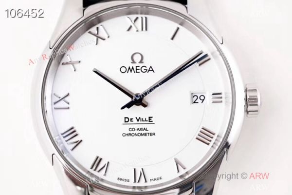 Swiss Grade 1 Omega De Ville Co Axial White Dial Leather Strap Watch VS Factory Swiss Grade 1 Omega De Ville Co Axial White Dial Leather Strap Watch VS Factory