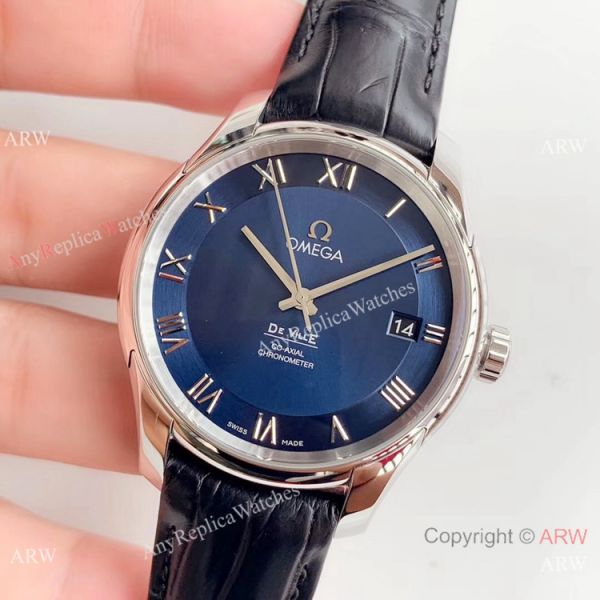 VS Factory Omega De Ville Co-Axial Men Watch Blue Dial Blue Leather Strap VS Factory Omega De Ville Co-Axial Men Watch Blue Dial Blue Leather Strap