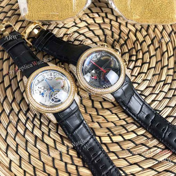 Replica Bubble Corum Watch Diamond Bezel Gold Case Silver Chronograph Dial Replica Bubble Corum Watch Diamond Bezel Gold Case Silver Chronograph Dial