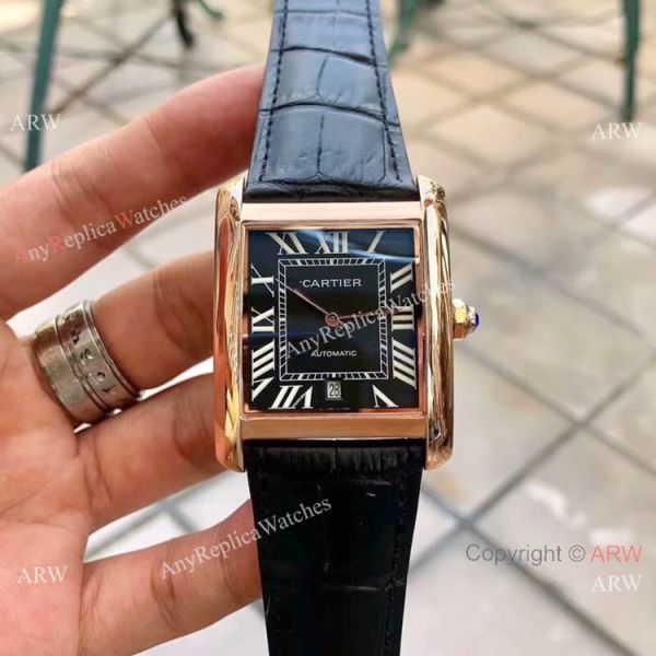 Buy Replica CARTIER Tank Automatic Watches SS Black Dial Buy Replica CARTIER Tank Automatic Watches SS Black Dial