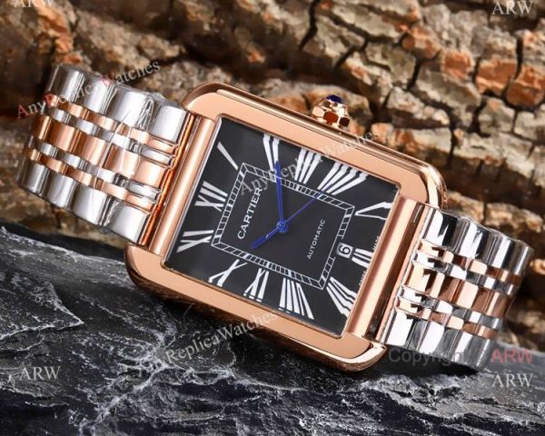 Replica Cartier Tank Solo Stainless Steel Black Roman Dial Watch Automatic Replica Cartier Tank Solo Stainless Steel Black Roman Dial Watch Automatic