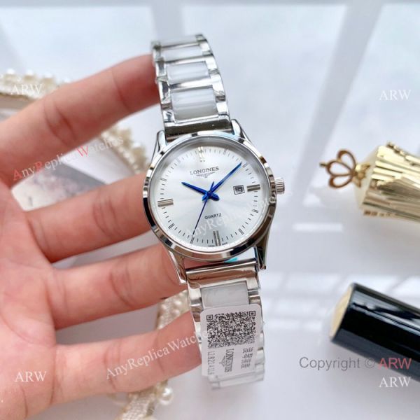 Copy Longines Quartz watches White Ceramic Rose Gold Sapphire glass Copy Longines Quartz watches White Ceramic Rose Gold Sapphire glass