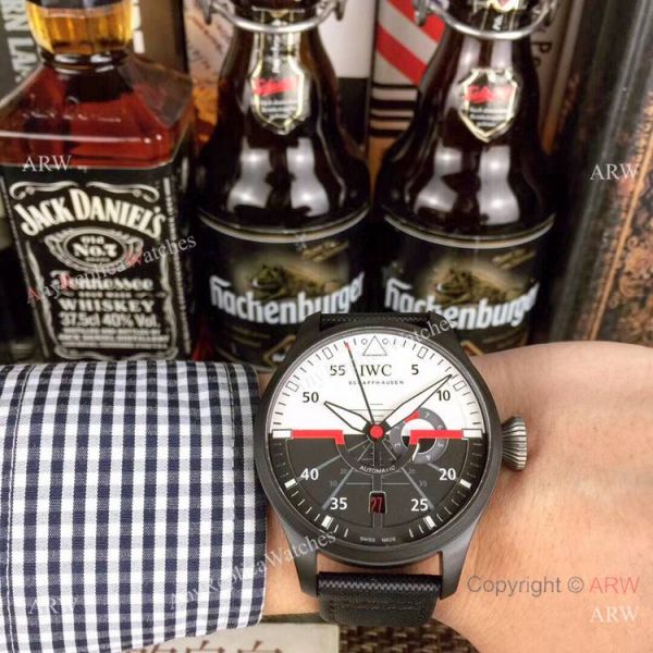 Swiss Replica IWC Pilots Top Gun SS Black Leather Strap Watch Swiss Replica IWC Pilots Top Gun SS Black Leather Strap Watch