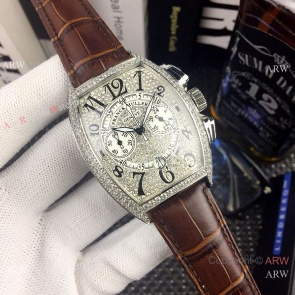 New Copy Franck Muller Mariner Chronograph Iced Out Watch Black Leather Strap New Copy Franck Muller Mariner Chronograph Iced Out Watch Black Leather Strap