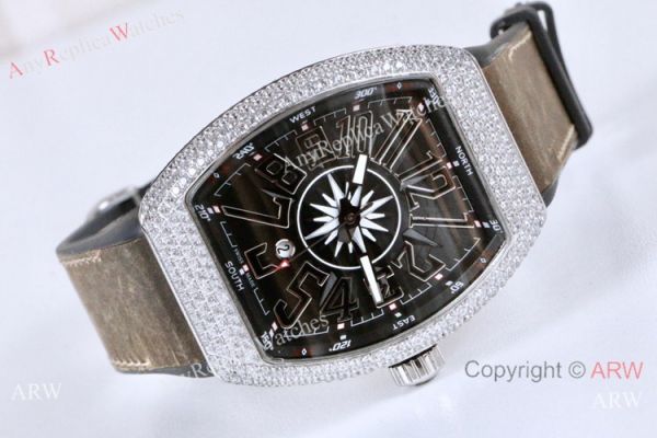 Franck Muller Vanguard Replica Watch SS Iced Out Gray Dial Franck Muller Vanguard Replica Watch SS Iced Out Gray Dial