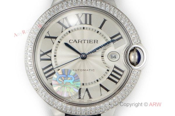 (CR) Ballon Bleu De Cartier Silver Dial Leather Strap 42mm Watch Swiss Grade 1 (CR) Ballon Bleu De Cartier Silver Dial Leather Strap 42mm Watch Swiss Grade 1