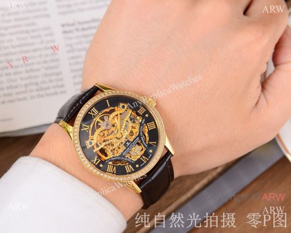 Copy Jaeger-LeCoultre Skeleton Watch Gold Case Diamond Bezel Copy Jaeger-LeCoultre Skeleton Watch Gold Case Diamond Bezel