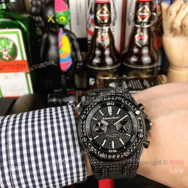 Royal Oak Offshore Diver AP Iced Out Replica Watch Silver Steel Case Royal Oak Offshore Diver AP Iced Out Replica Watch Silver Steel Case