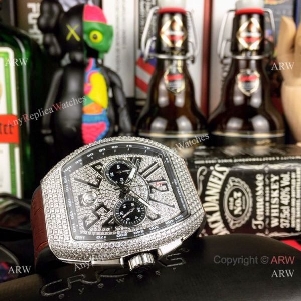 New Franck Muller Vanguard Chronograph Copy Watch SS Diamond Brown Leather Strap New Franck Muller Vanguard Chronograph Copy Watch SS Diamond Brown Leather Strap