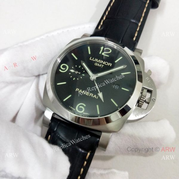 Officine Panerai Luminor GMT PAM320 Copy Watch SS Black Dial Officine Panerai Luminor GMT PAM320 Copy Watch SS Black Dial