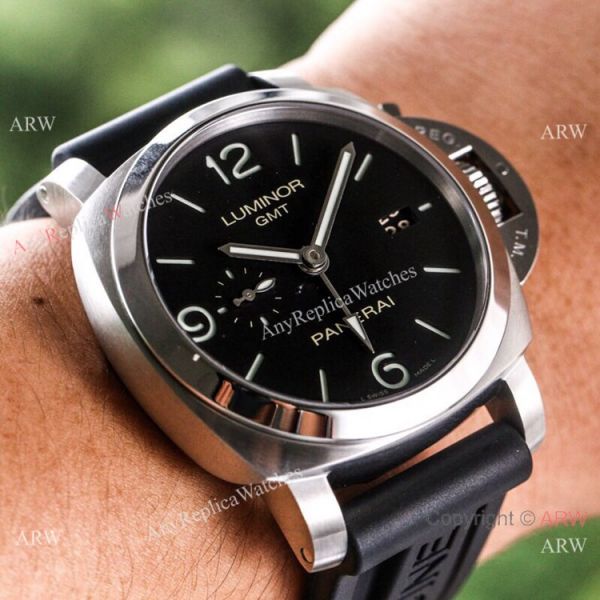 (VS) Super Clone Panerai Luminor 1950 GMT 44mm Watch Black Dial Rubber Strap (VS) Super Clone Panerai Luminor 1950 GMT 44mm Watch Black Dial Rubber Strap