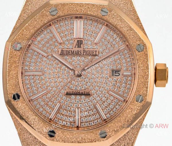 N9 Factory Swiss 3120 Audemars Piguet Frosted Rose Gold Watch Diamond Dial N9 Factory Swiss 3120 Audemars Piguet Frosted Rose Gold Watch Diamond Dial