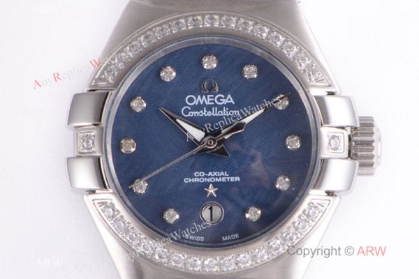 Swiss Grade Omega Constellation 27mm Watch Diamond Bezel Blue MOP Face Swiss Grade Omega Constellation 27mm Watch Diamond Bezel Blue MOP Face