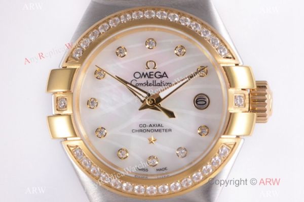 Swiss Copy Omega Constellation 27mm 2-Tone White Mother of Pearl Dial Watch Swiss Copy Omega Constellation 27mm 2-Tone White Mother of Pearl Dial Watch