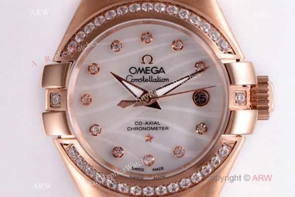 Swiss Replica Omega Constellation Rose Gold Diamond 27mm Watch 2019 New Swiss Replica Omega Constellation Rose Gold Diamond 27mm Watch 2019 New