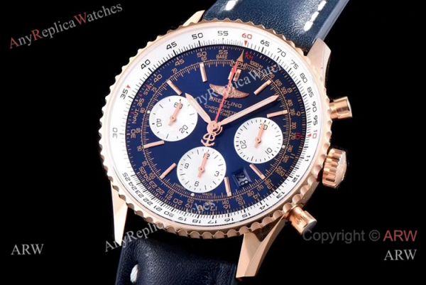 JF Factory Breitling Navitimer 01 Rose Gold Blue Face Watch Super Clone JF Factory Breitling Navitimer 01 Rose Gold Blue Face Watch Super Clone