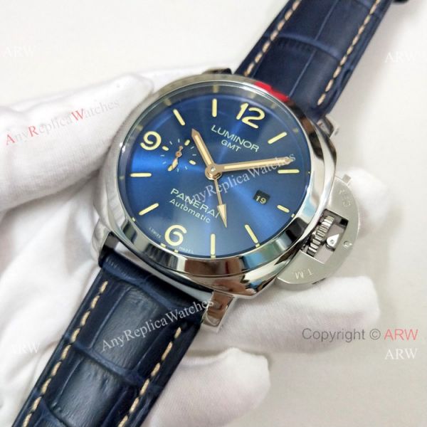 High Quality Panerai Luminor GMT PAM00320 Watch Blue Dial Blue Leather Strap High Quality Panerai Luminor GMT PAM00320 Watch Blue Dial Blue Leather Strap