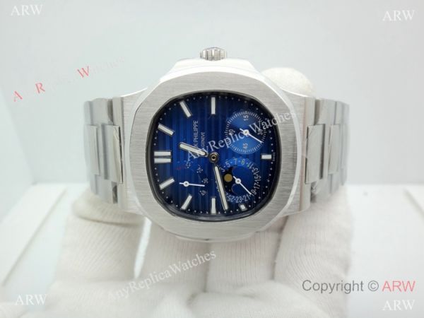 Swiss AAA Grade Patek Philippe Nautilus power reserve Watch SS Blue Face Swiss AAA Grade Patek Philippe Nautilus power reserve Watch SS Blue Face