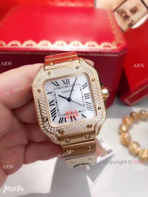 Fake Cartier Santos 100 Diamond Watch Stainless Steel Silver Roman Dial Fake Cartier Santos 100 Diamond Watch Stainless Steel Silver Roman Dial