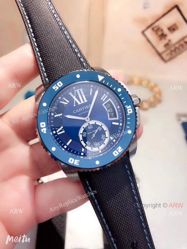 Copy Cartier Calibre De Diver SS Blue Rubber Strap Watch Low Price Copy Cartier Calibre De Diver SS Blue Rubber Strap Watch Low Price