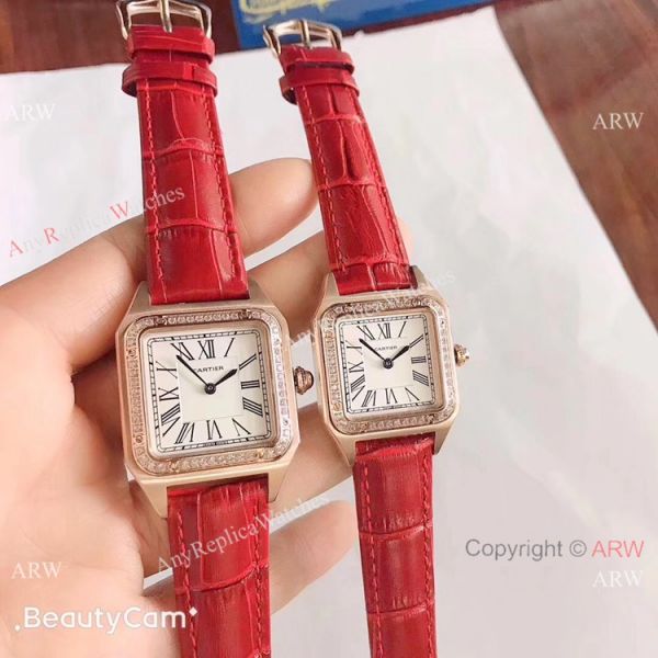 2019 New Cartier Santos Diamond Replica Watch Black Leather Strap Gold Bezel 2019 New Cartier Santos Diamond Replica Watch Black Leather Strap Gold Bezel