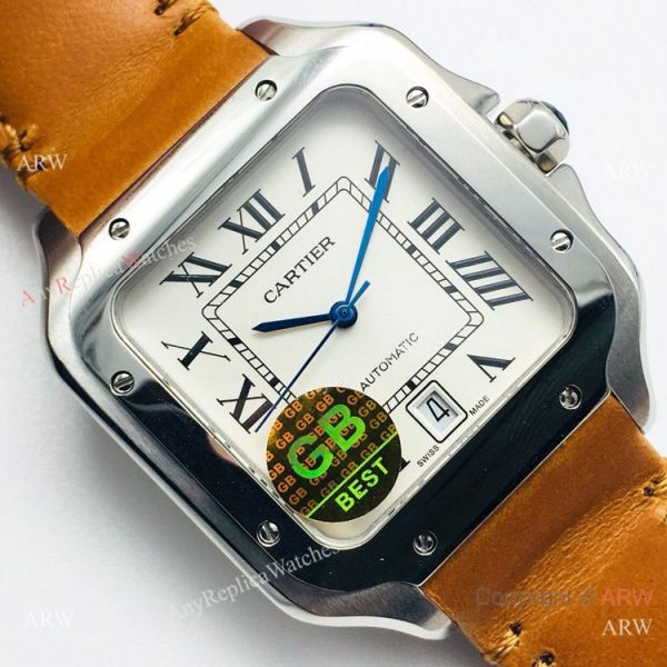 (GB) SWISS Replica Cartier Santos De SS Brown Leather Strap Watch (GB) SWISS Replica Cartier Santos De SS Brown Leather Strap Watch