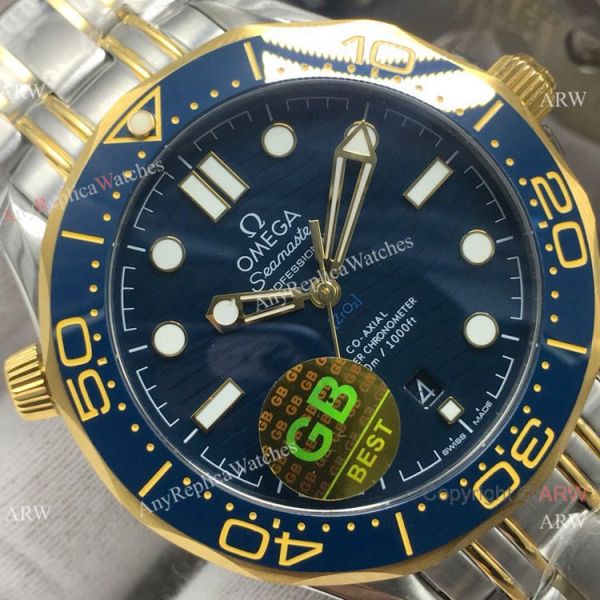 GB Factory Seamaster Diver 300M James Bond Replica Watch 2-Tone Blue Ceramic Omega 8800 Movement GB Factory Seamaster Diver 300M James Bond Replica Watch 2-Tone Blue Ceramic Omega 8800 Movement