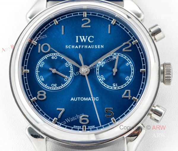 Swiss 7750 IWC Schaffhausen Portuguese Replica Watch SS Blue Leather Strap Swiss 7750 IWC Schaffhausen Portuguese Replica Watch SS Blue Leather Strap