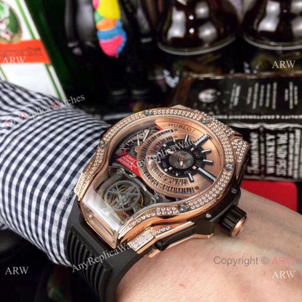 Swiss Quality Hublot Tourbillon Skeleton MP-09 Bi-Axis Watch Rose Gold Diamonds Swiss Quality Hublot Tourbillon Skeleton MP-09 Bi-Axis Watch Rose Gold Diamonds