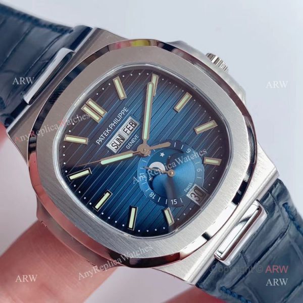 Swiss Replica Patek Philippe Nautilus Moon Phase Blue Dial Automatic Watch Swiss Replica Patek Philippe Nautilus Moon Phase Blue Dial Automatic Watch