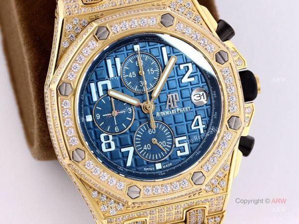 Fake Audemars Piguet Royal Oak Quartz Chronograph Blue Dial All Gold AP Watch Fake Audemars Piguet Royal Oak Quartz Chronograph Blue Dial All Gold AP Watch