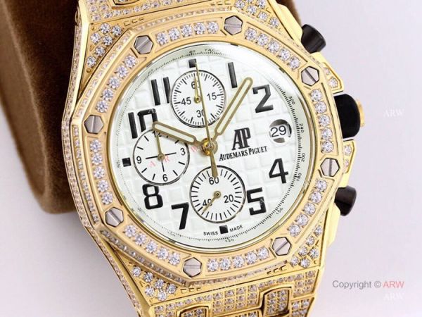Best Replica Audemars Piguet Ice Royal Oak White Dial Yellow Gold AP Watch Best Replica Audemars Piguet Ice Royal Oak White Dial Yellow Gold AP Watch