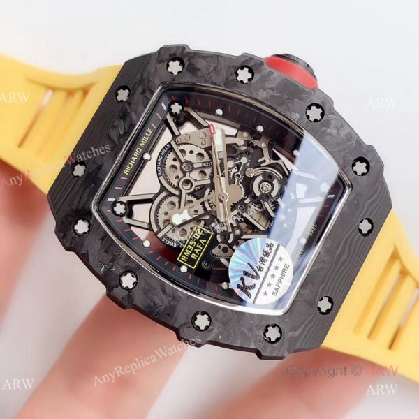 KV Factory New Replica Richard Mille RM035-02 Carbon Watch With Yellow Rubber Strap KV Factory New Replica Richard Mille RM035-02 Carbon Watch With Yellow Rubber Strap