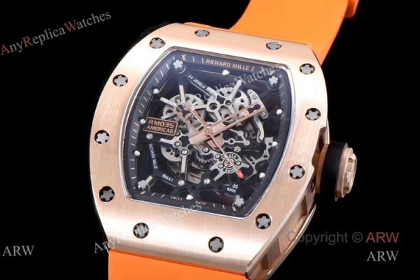KV Factory Replica Richard Mille RM035 Americas Rose Gold Watch With Orange Rubber Band KV Factory Replica Richard Mille RM035 Americas Rose Gold Watch With Orange Rubber Band