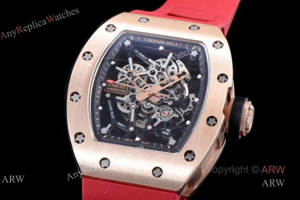 KV Factory Replica Richard Mille RM035 Americas Rose Gold Watch With Red Rubber Band KV Factory Replica Richard Mille RM035 Americas Rose Gold Watch With Red Rubber Band