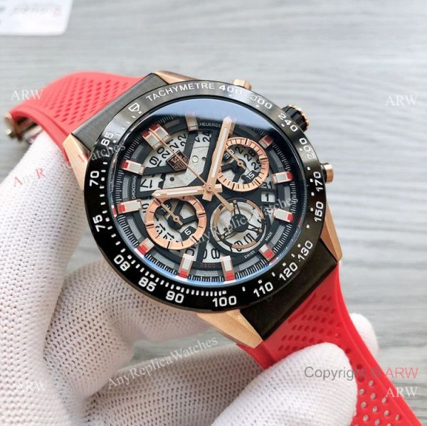 Best Quality Copy Tag Heuer Carrera Heuer 01 Watch Red Rubber Strap Best Quality Copy Tag Heuer Carrera Heuer 01 Watch Red Rubber Strap