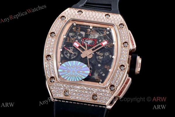 Richard Mille RM011 Rose Gold Diamonds KV Factory Replica Chronograph Watch Richard Mille RM011 Rose Gold Diamonds KV Factory Replica Chronograph Watch