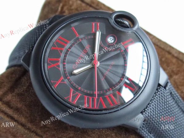 TW Factory Faux Cartier Ballon Bleu 42mm All Black Watch With Red Markers TW Factory Faux Cartier Ballon Bleu 42mm All Black Watch With Red Markers