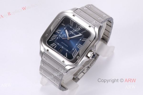 BV Factory 1:1 Copy Cartier Santos Mens Watch Cartier Santos Blue Dial Steel Watches BV Factory 1:1 Copy Cartier Santos Mens Watch Cartier Santos Blue Dial Steel Watches