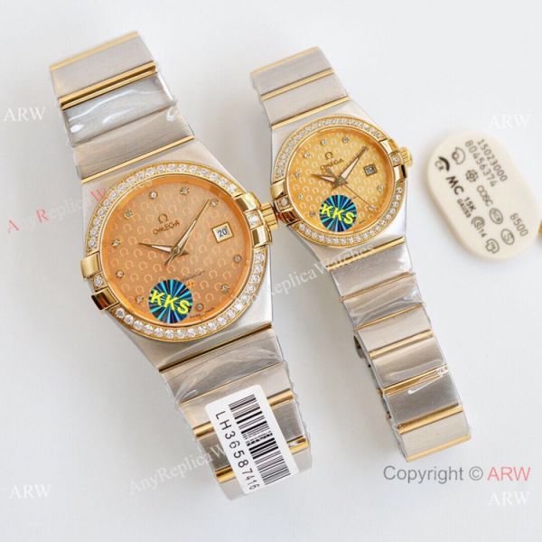 Swiss Quality Omega Constellation Double Eagle Couple Watch 2-Tone Rose Gold Diamond Bezel Swiss Quality Omega Constellation Double Eagle Couple Watch 2-Tone Rose Gold Diamond Bezel